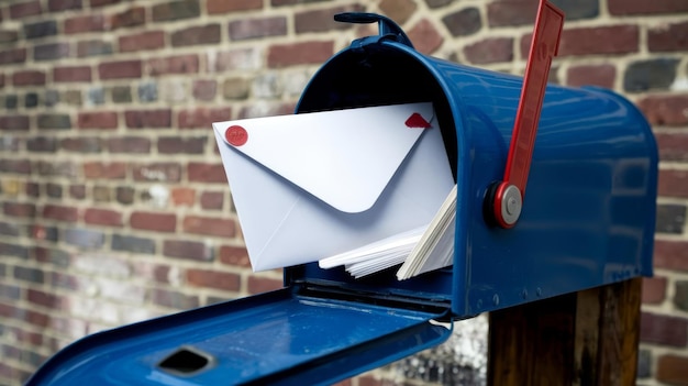 Photo a blank envelope sticking out of a mailbox perfect for designers