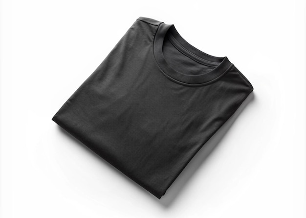 Photo blank fold tshirt black blank folded tshirt mockup isolated on a white background