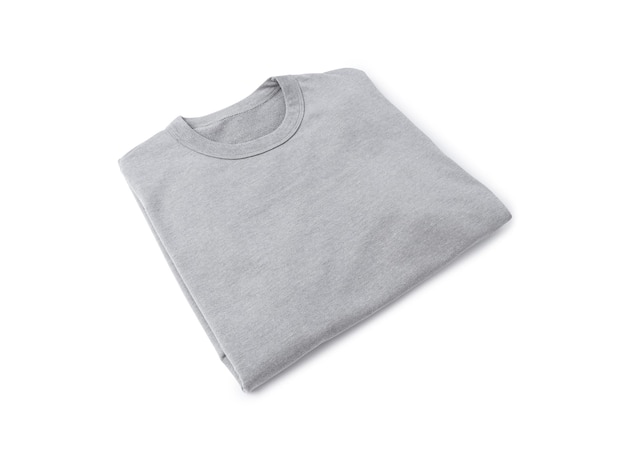 Blank folded grey t-shirt mockup front and back isolated on white background with clipping path.