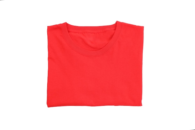 Blank folded red t-shirt isolated on white background