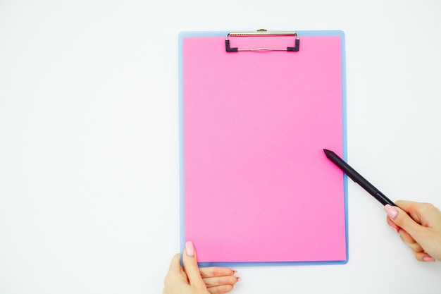 Blank Folder with Pink Paper. 