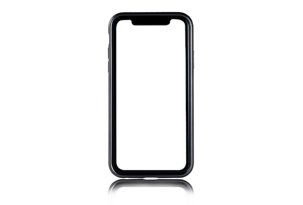 Blank form of smartphone frame with white background for add template infographic or presentation and advertisement. Technology and object with clipping path.