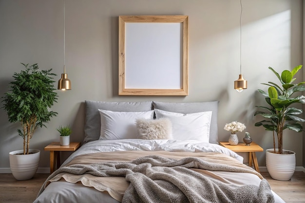 Blank frame bedroom mockup