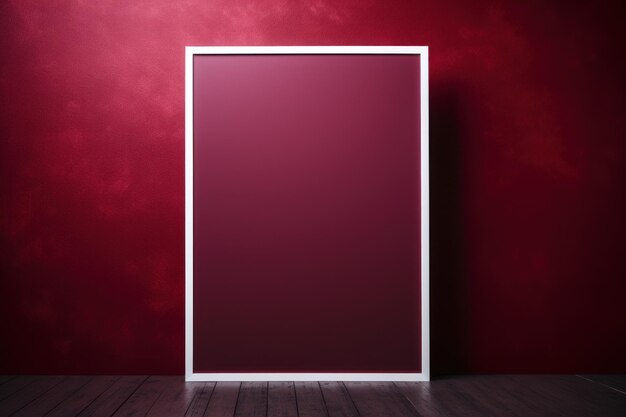 Blank frame in Burgundy backdrop with Burgundy wall in the style of dark gray and gray poster new co