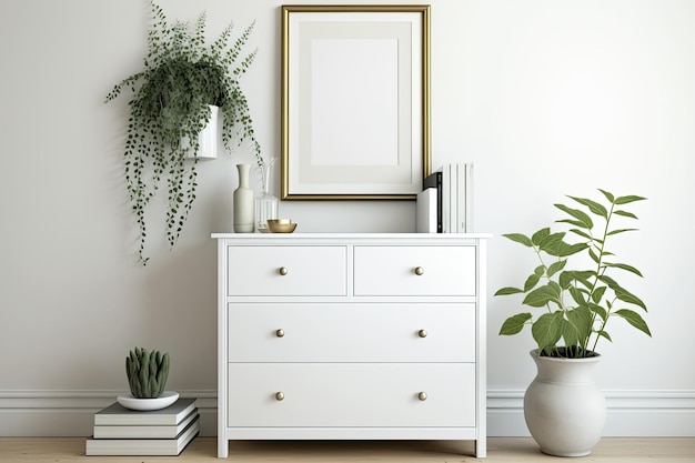 Blank frame on dresser and indoor decor Design space