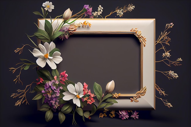 Blank frame floral design Mockup concept Generative AI