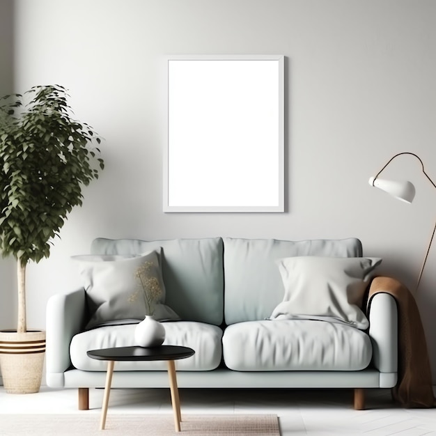 blank frame mockup on the wall in the cozy living room