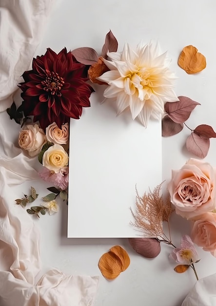 A blank frame with flowers on it with copyspace for text