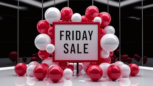 Photo a blank friday sale board surrounded by glossy red and white balloons