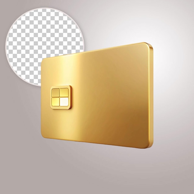 Blank gold credit card on transparent background