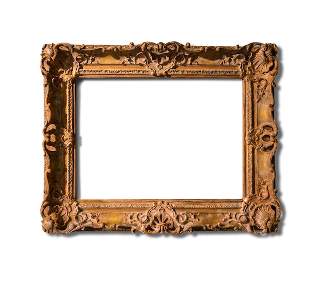 Blank gold frame isolated on white background