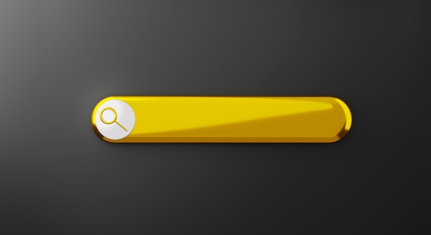 Blank golden search bar button with magnifying glass 3D rendering illustration