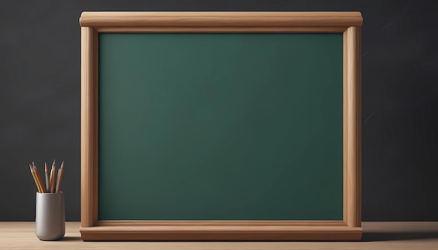 Photo blank green chalkboard background with wooden frame and negative space for text