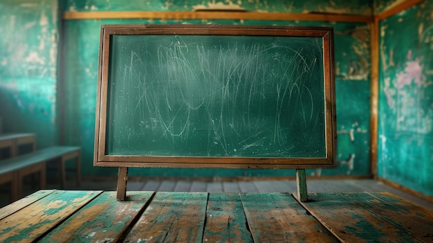 Blank Green Chalkboard in School Set Up for Creative Learning Environment