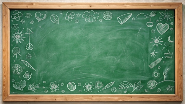 Blank Green Chalkboard with White Chalk Drawings