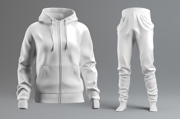 Blank hooded tracksuit top jacket design sportswear track front side views with pants Mock up Template Generative Ai