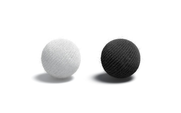 Blank kKnitted black and white ball mockup. Wool cloth material mock up. Natural woolen clew.