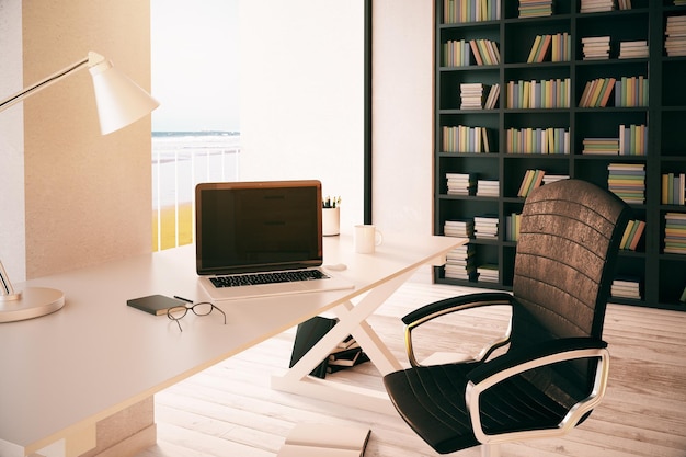 blank laptop on conference table