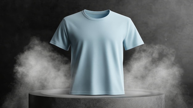 Blank Light Blue TShirt Mockup on Dark Background with Smoke Stylish Mens Apparel Presentation