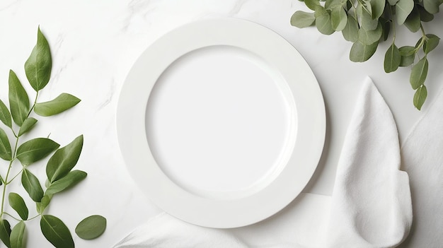 Photo blank menu card on a white plate with flowers