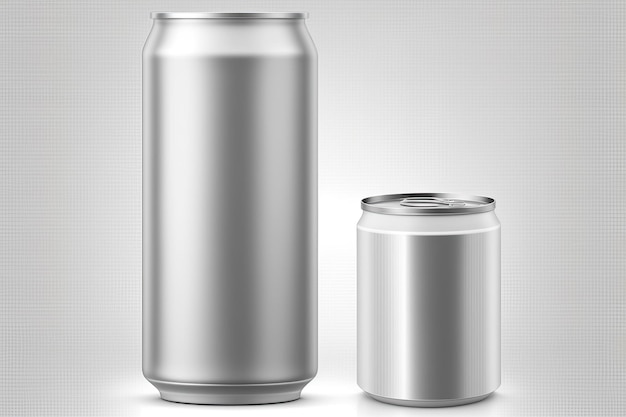 Blank mock up aluminum beer and thin soda can Blank glass bottle or can for juice soda beer