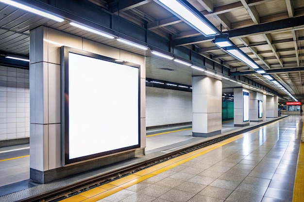 Photo blank mock up billboard banners media light box in subway station perspective