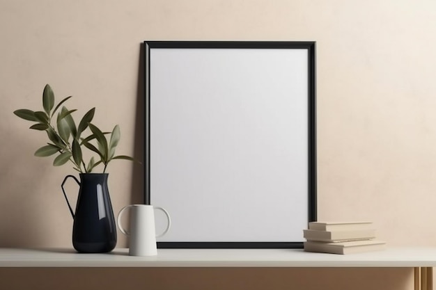 Blank mockup poster frame in the living room interior background canvas mockup