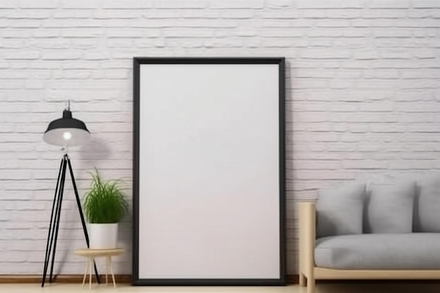 Blank mockup poster frame in the living room interior background canvas mockup