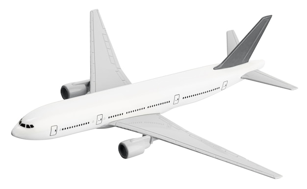 Blank Model airplane isolated on white background White and gray Passenger airplane miniature