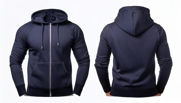 Blank Navy Blue Hoodie Mockup Front and Back View