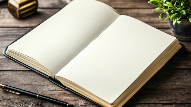 Blank Notebook on Wooden Table