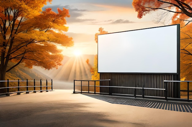 Blank outdoor billboard with sunrise in the background