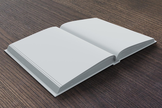 Blank pages of diary on dark brown wooden table mock up