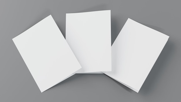 Blank paper A4 flyer postcard brochure booklet halffolded bifold mockup template 3d rendering