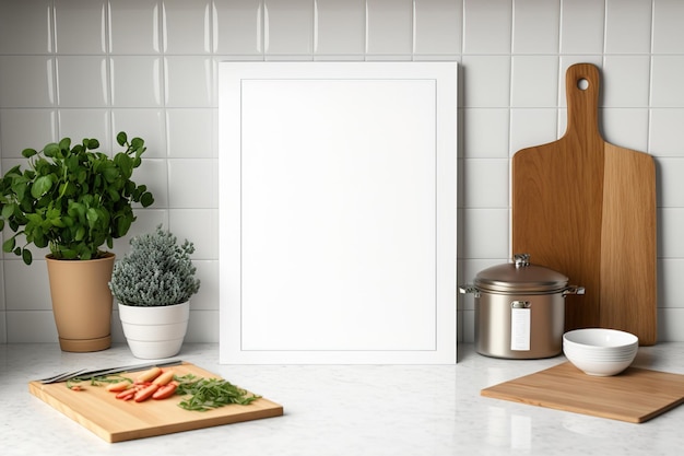 Blank paper album in modern kitchen Menu or poster mock up