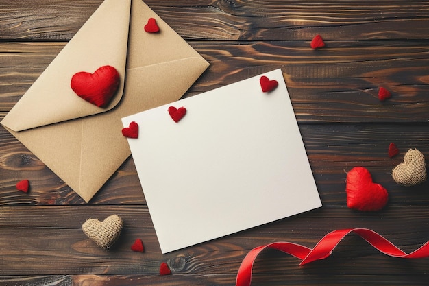 Photo blank paper card mockup with envelope valentines day card