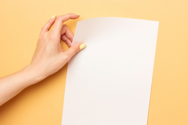 Blank paper holds in female hand