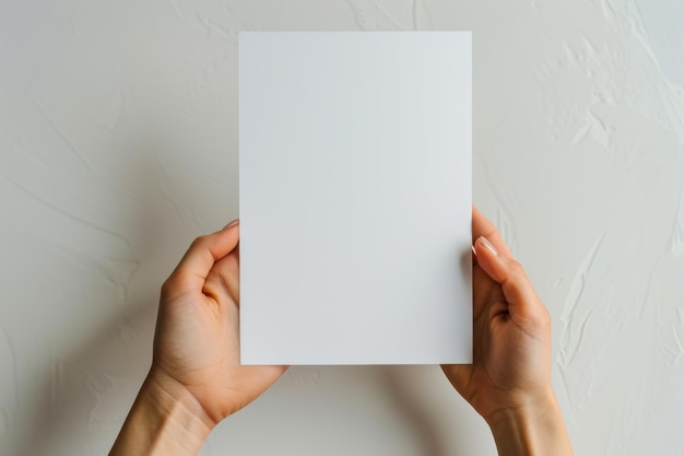 Blank paper mockup on hand created with generative AI