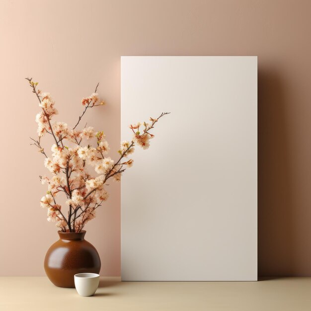 blank paper mockup with decorative flowers