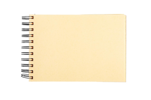 Blank paper page of empty sketchbook drawing artists notebook album spiral bound isolated on white