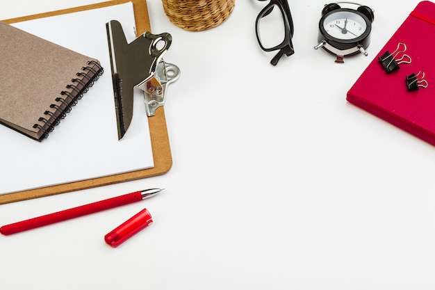 Blank paper on wooden clipboard isolated  on white