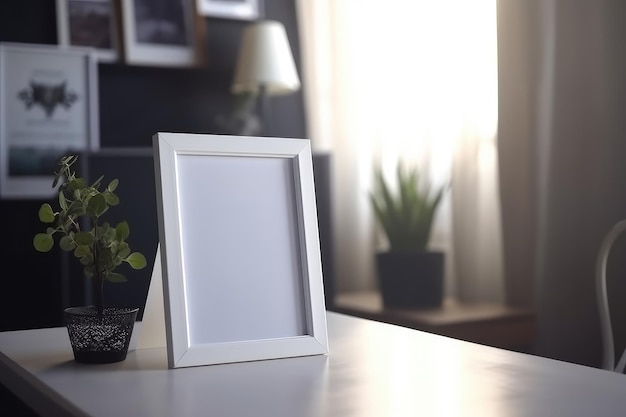 Blank Photo Frame Mockup Template Design With Livingroom Background Generated AI