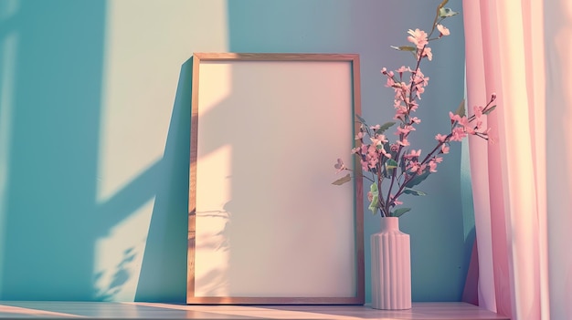 Blank photo frame on table with room background