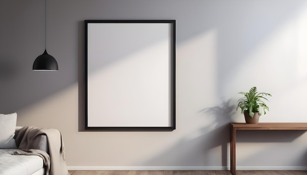 Blank Photo poster frame mockup in modern interior background