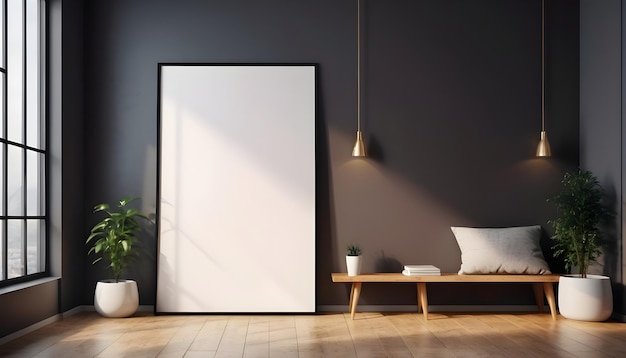 Blank Photo poster frame mockup in modern interior background