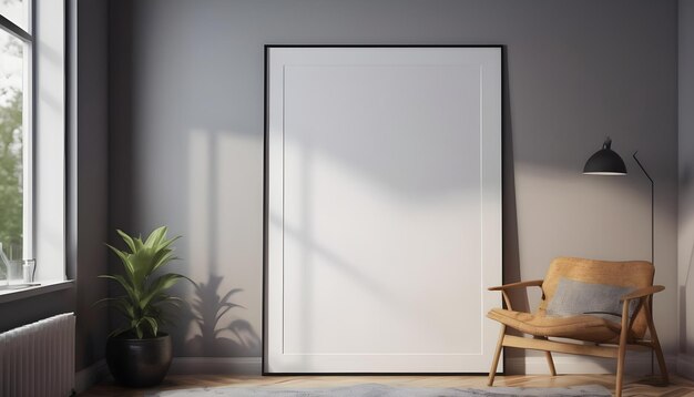 Blank Photo poster frame mockup in modern interior background