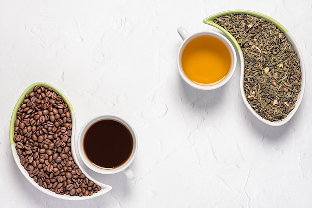 Blank photography of coffee beans and green tea