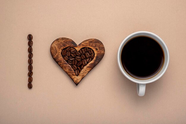 Blank photography of coffee beans and wooden heart