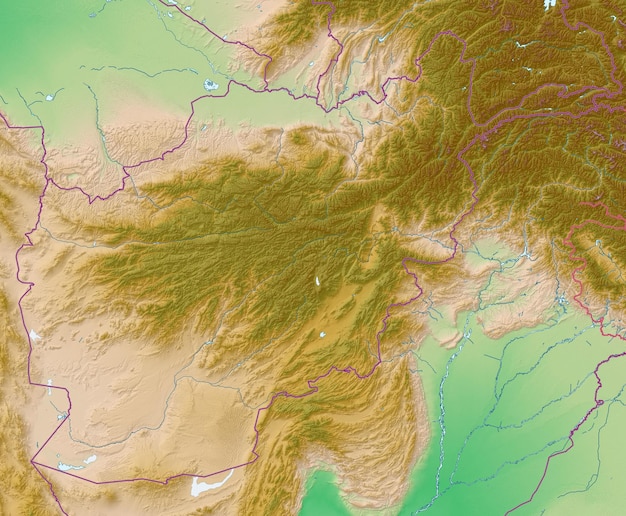 Photo blank physical topographic map of afghanistan