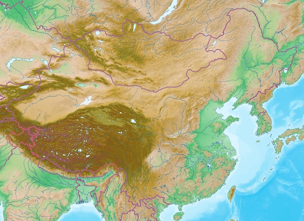 Photo blank physical topographic map of china